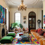 Asirem colorful Boujaad rug styled in an interior setting.