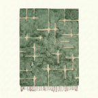 Sage green and ivory Mrirt rug Aseggas with abstract grid pattern, full rug view
