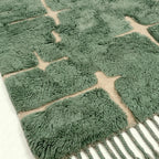 Sage green and ivory Mrirt rug Aseggas wool and fringe detail