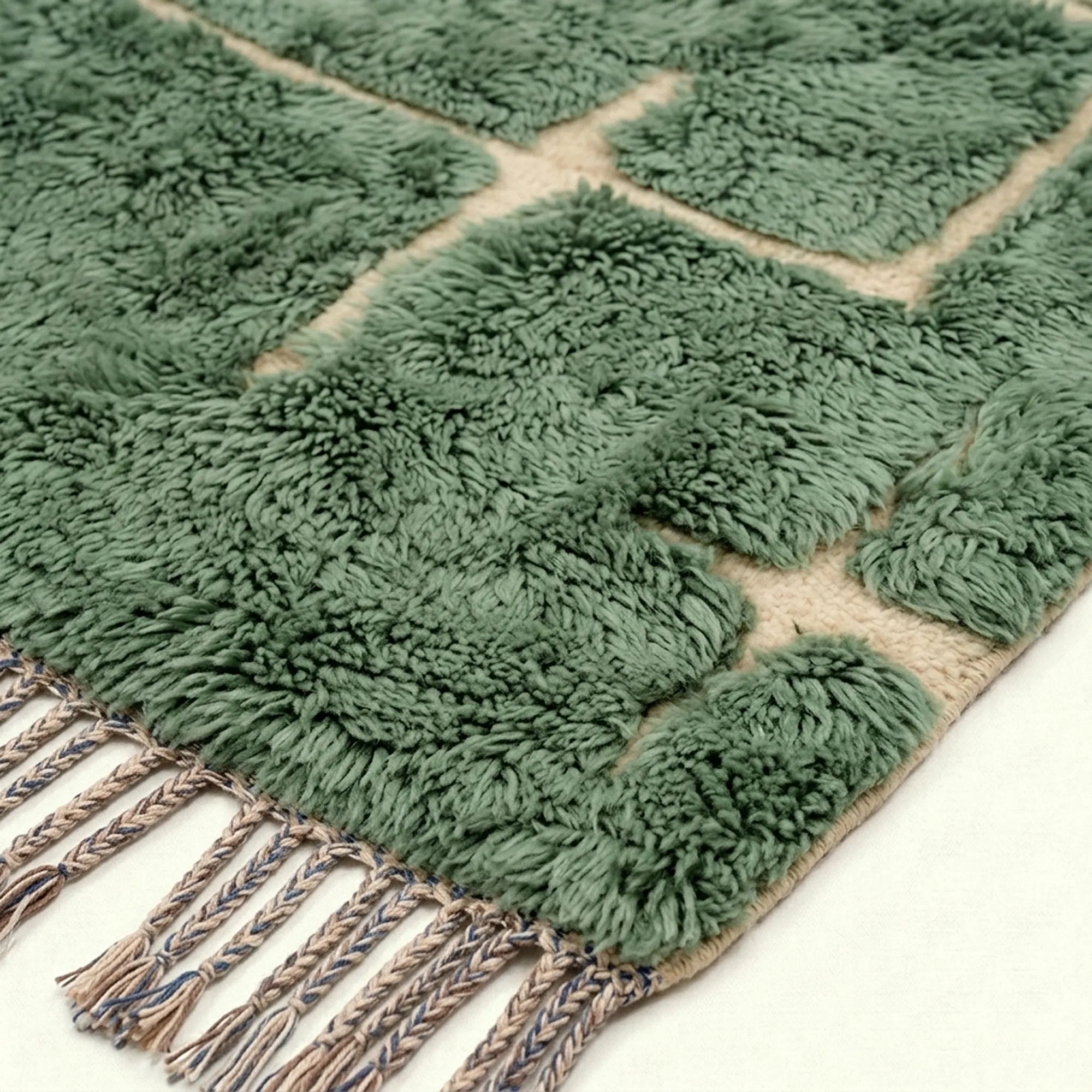 Sage green and ivory Mrirt rug Aseggas pile texture detail