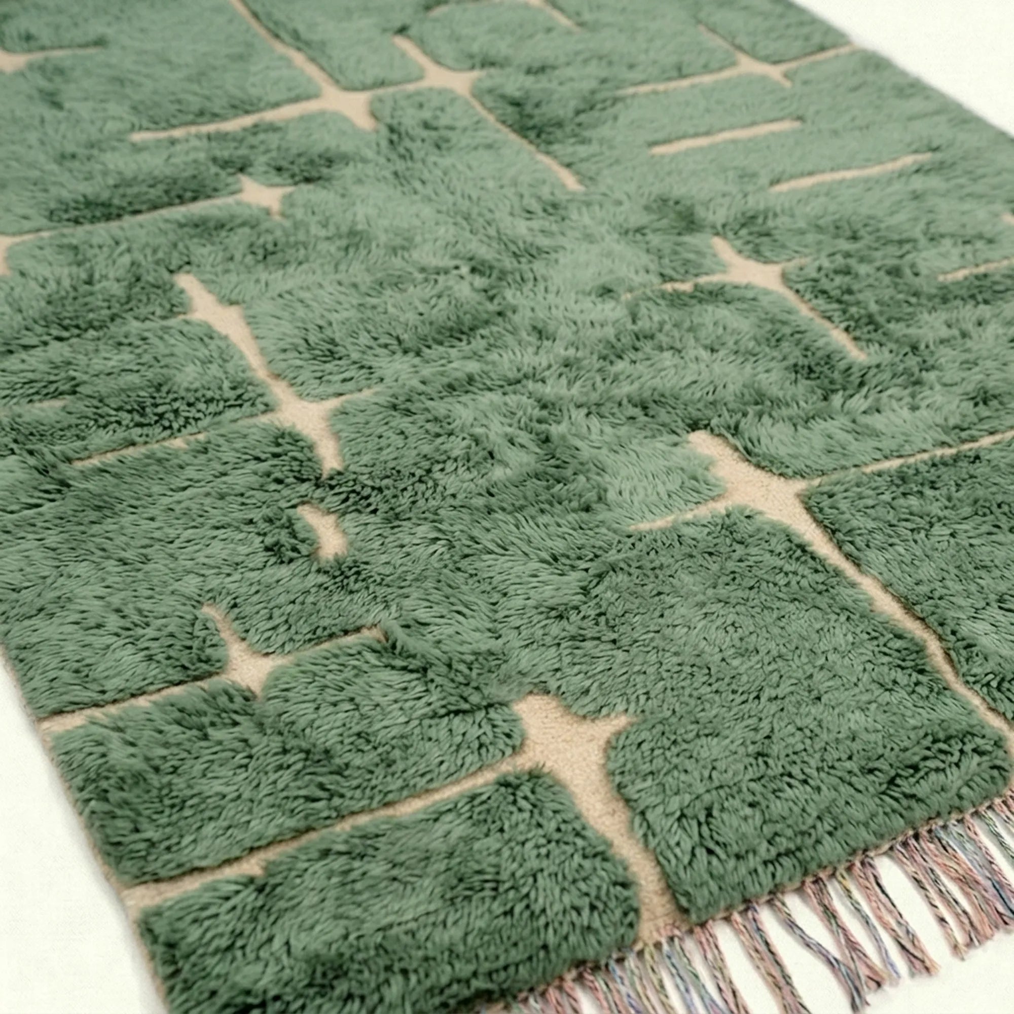 Sage green and ivory Mrirt rug Aseggas abstract grid close-up