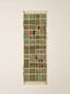 Sage green and olive Mrirt runner with grid check pattern and cream lines, showing accent blocks of pink, mustard and charcoal – Tafat