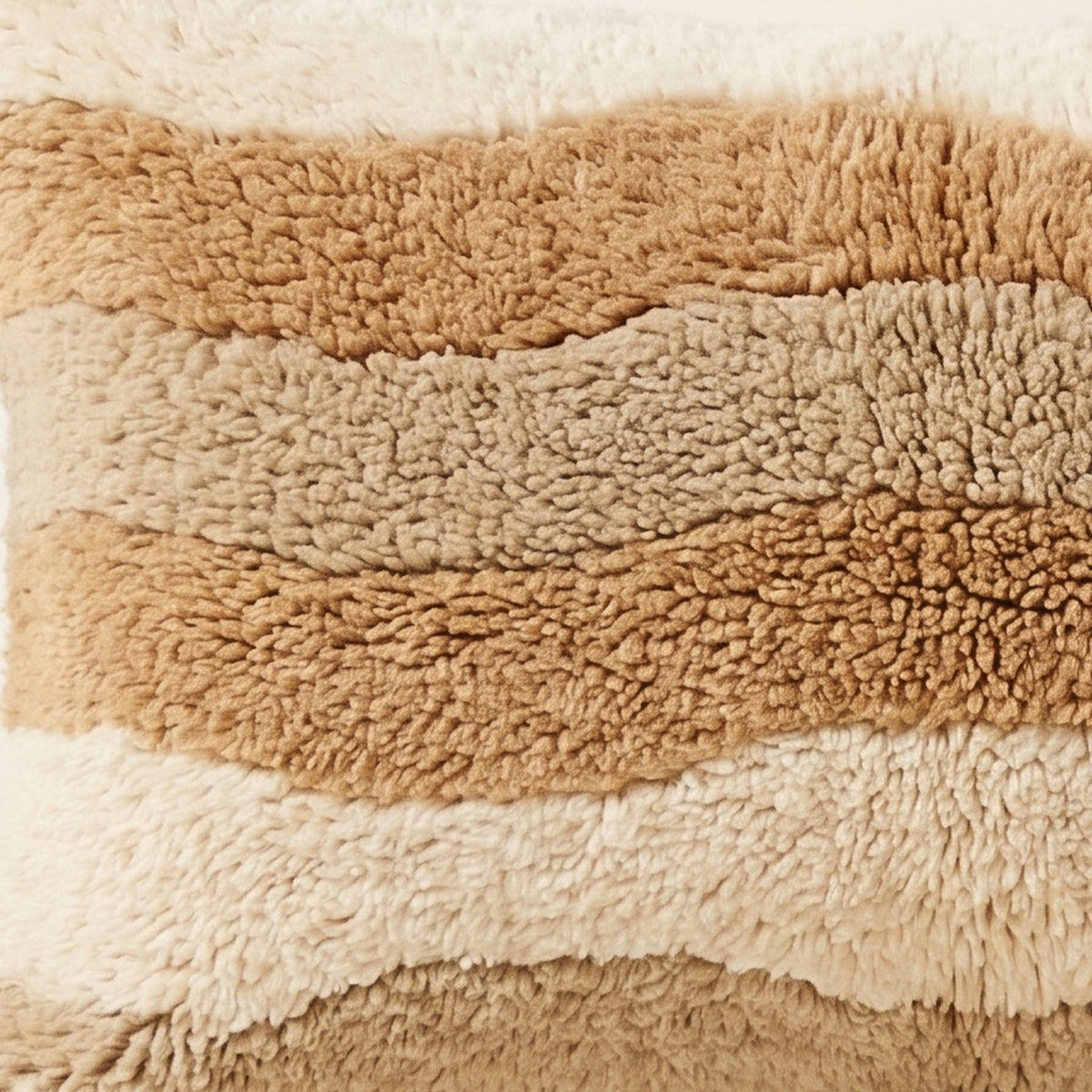 Side view of the Tinariwen Moroccan pillow showing its sand and caramel wool pile