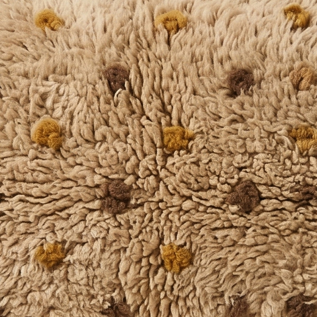 Close-up of the mustard freckle pattern on the Tazwit Moroccan wool pillow