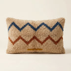 Sand, Navy & Rust Moroccan wool lumbar pillow, Zig Mix design, 14 x 24 in