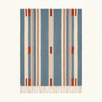 Blue Zanafi Kilim rug Siroua with ivory and rust broken lines, full rug view