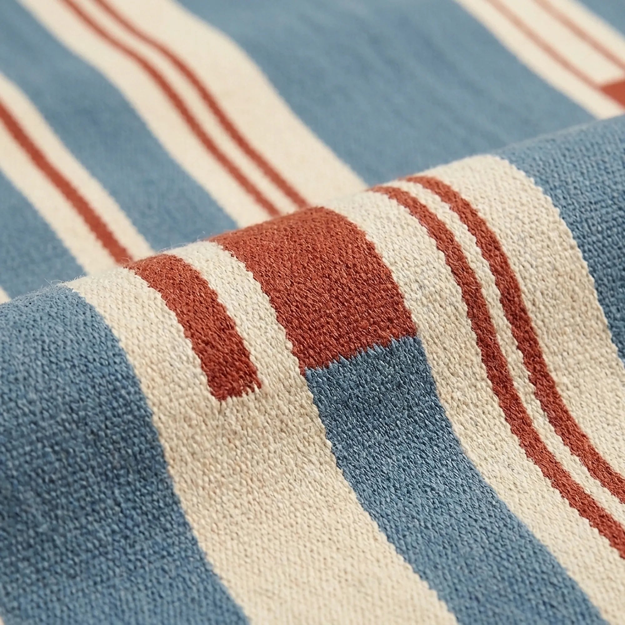 Blue Zanafi Kilim rug Siroua, handwoven broken line detail