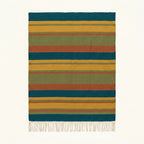 Teal Zanafi Kilim rug Skoura with bold ochre and olive bands, full rug view