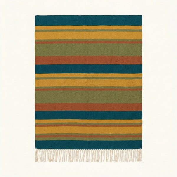 Teal Zanafi Kilim Rug – Bold Bands – Skoura