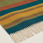 Teal Zanafi Kilim rug Skoura, fringe and stripe detail