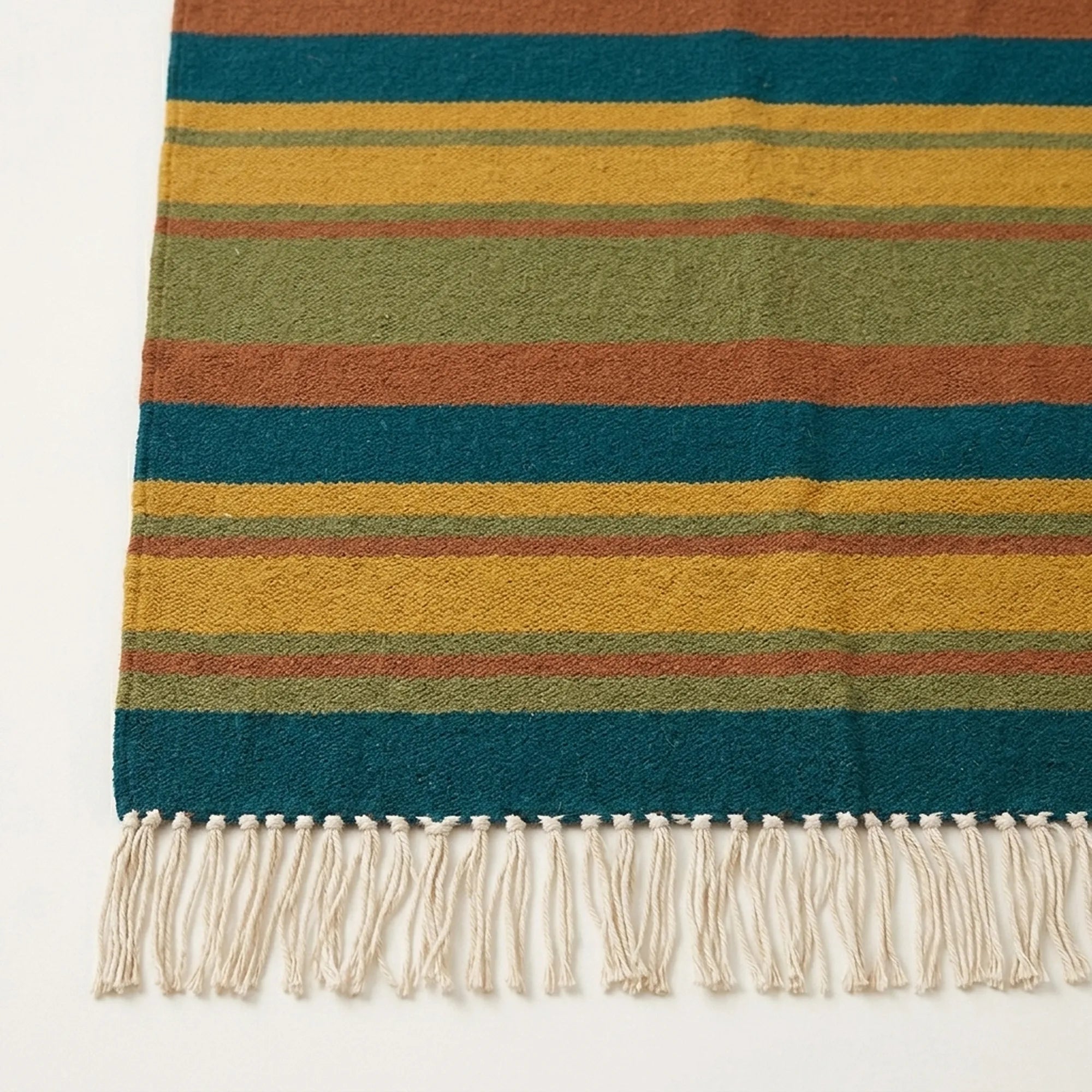 Teal Zanafi Kilim rug Skoura, handwoven border detail