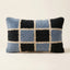 Slate Blue & Black Moroccan wool lumbar pillow, Block Check design, 14 x 24 in