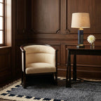 Tamesna slate blue, navy and ivory Beni Ourain rug styled in a refined interior.