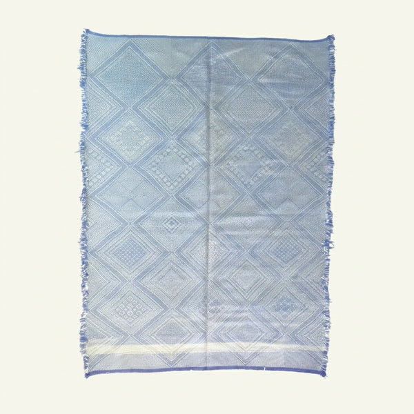 Blue Zanafi Kilim Rug – Framed Diamonds – Tafraoute