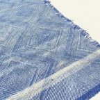 Blue Zanafi Kilim rug Tafraoute with framed diamond pattern, weave and border detail