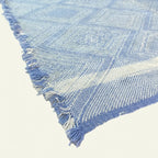 Blue Zanafi Kilim rug Tafraoute with framed diamond pattern, weave and border detail