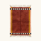 Tafukt terracotta Beni Ourain rug with checkered border motif, full view