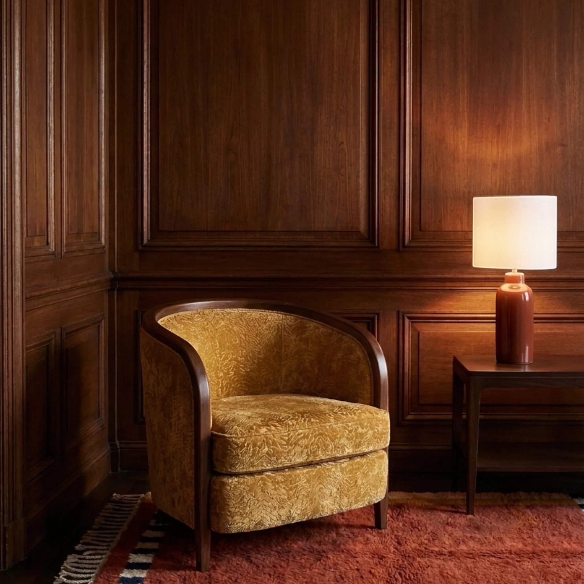 Tafukt terracotta Beni Ourain rug in a contemporary interior