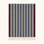 Navy, ivory and burgundy Zanafi rug Taghbalut with pinstripe design, full rug view