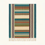 Teal Zanafi Kilim rug Tagmout with bordered multicolor stripes, full rug view