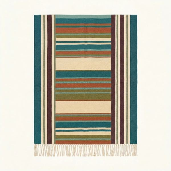 Teal Zanafi Kilim Rug – Bordered Stripes – Tagmout