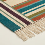 Teal Zanafi Kilim rug Tagmout, fringe and flat-weave detail