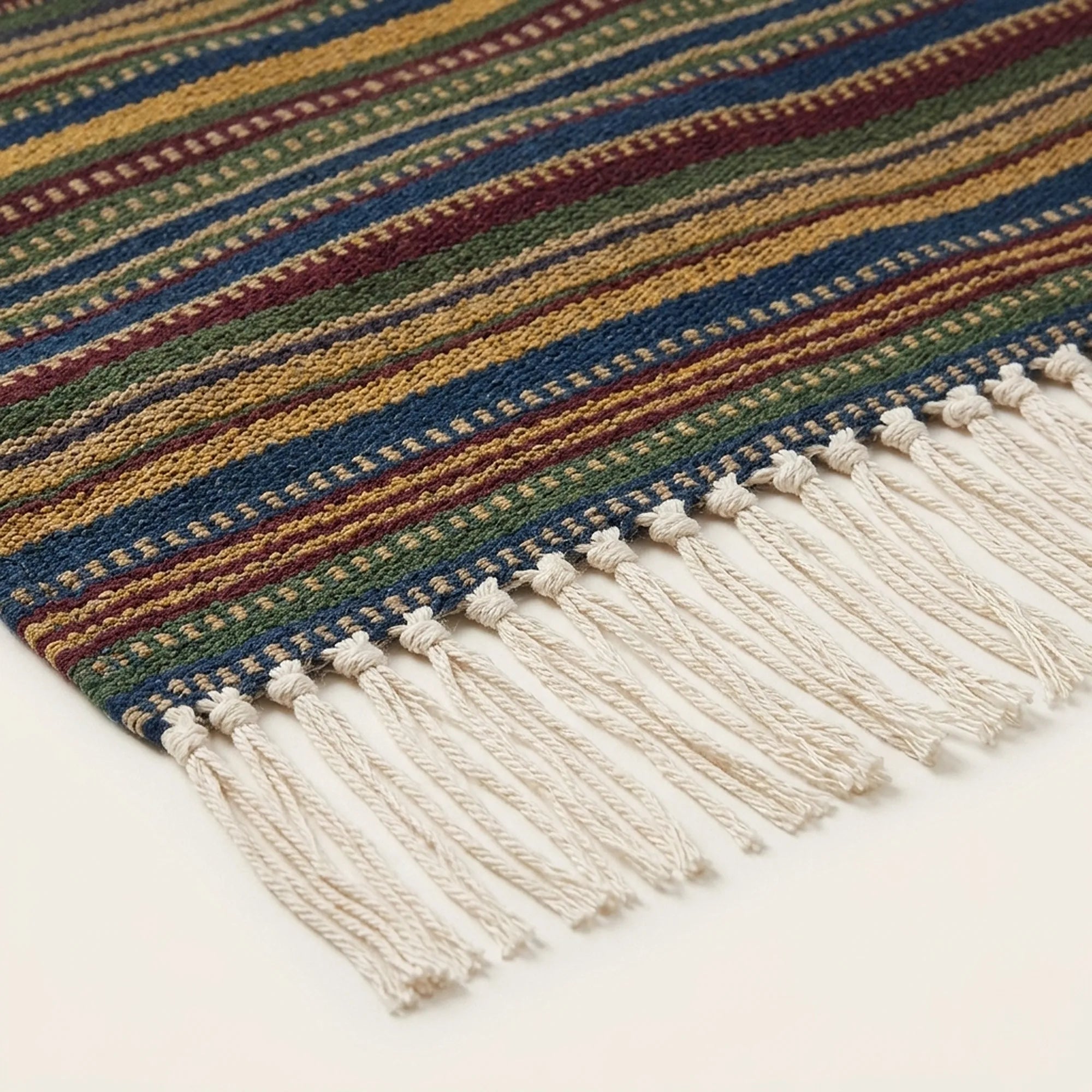 Navy Zanafi Kilim rug Taliouine, fringe and border detail