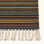 Navy Zanafi Kilim rug Taliouine, handwoven fringe detail