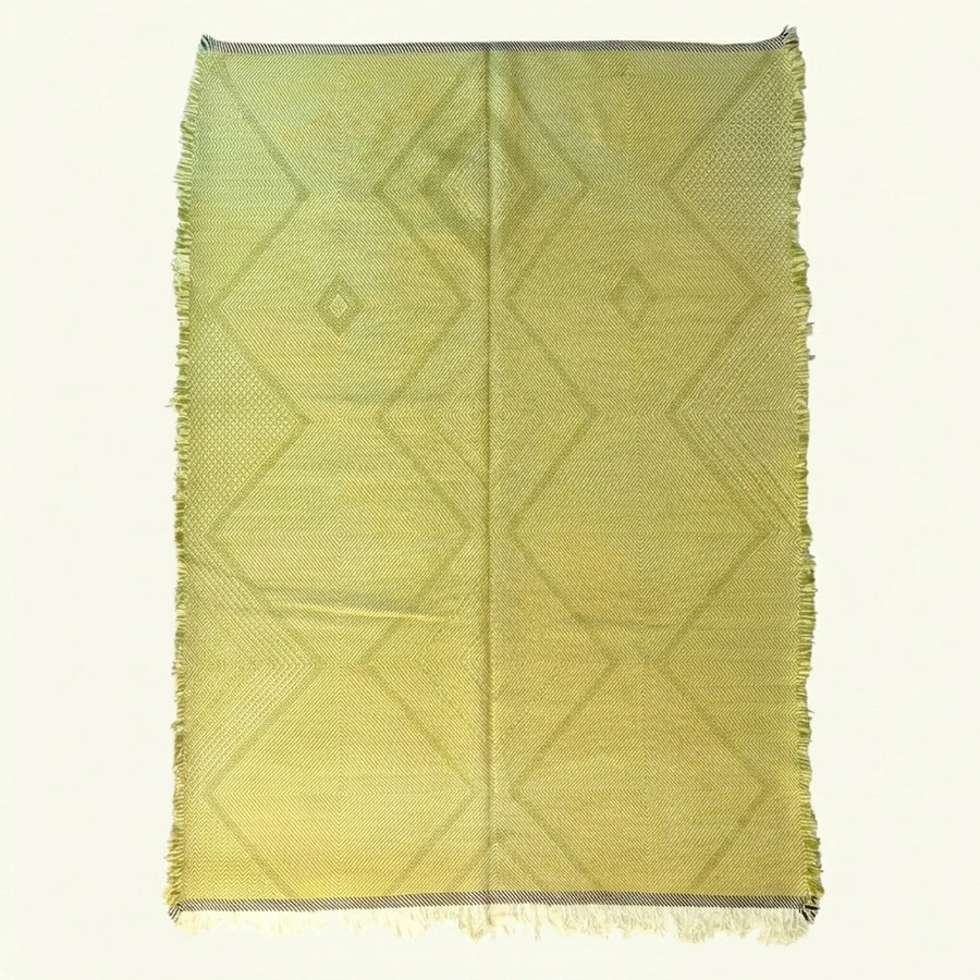 Lime Zanafi Kilim rug Tamanar with tonal diamond pattern, full rug view