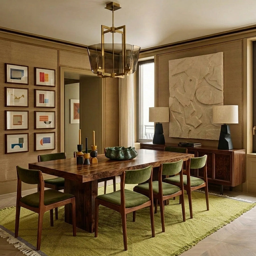 Lime Zanafi Kilim rug Tamanar with tonal diamond pattern, lifestyle room view