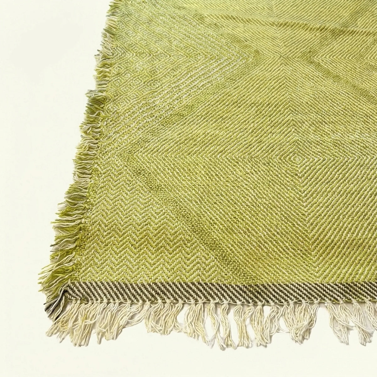 Lime Zanafi Kilim rug Tamanar with tonal diamond pattern, weave and border detail