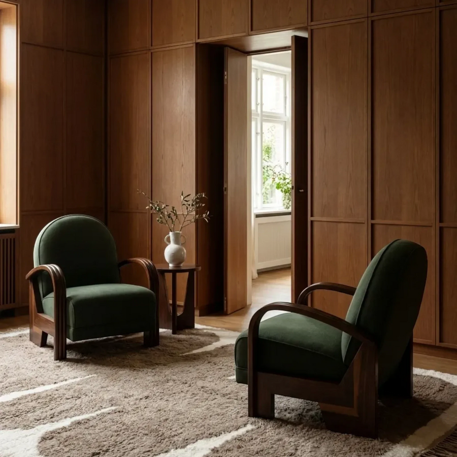 Tamda taupe Beni Ourain rug in a contemporary interior