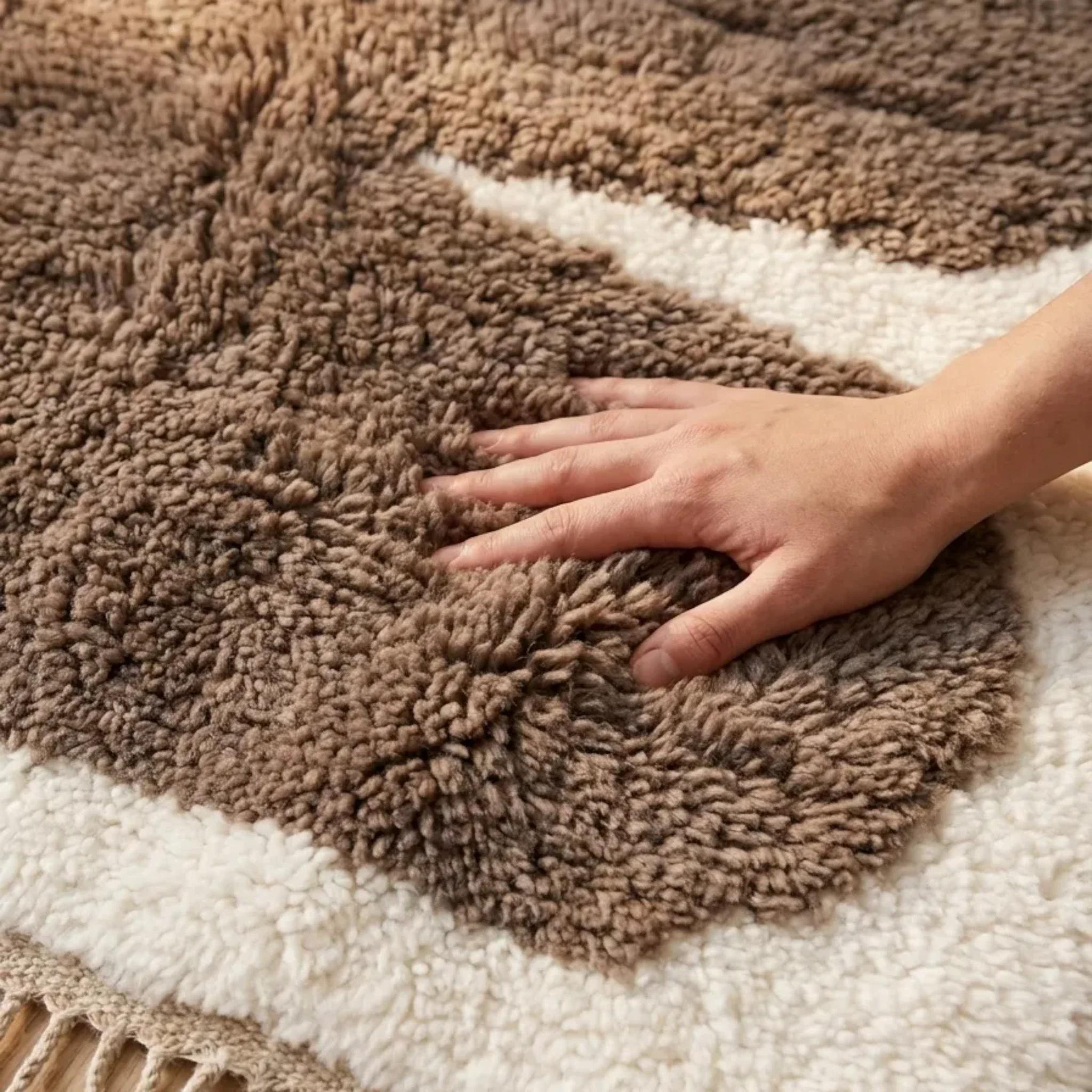 Tamda taupe Beni Ourain rug natural wool texture
