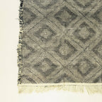 Gray Zanafi Kilim rug Tamdakht with mosaic diamond pattern, weave and border detail
