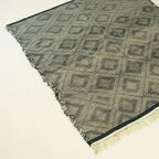 Gray Zanafi Kilim rug Tamdakht with mosaic diamond pattern, weave and border detail