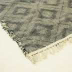 Gray Zanafi Kilim rug Tamdakht with mosaic diamond pattern, weave and border detail