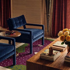 Burgundy Zanafi rug Tamellalt with dotted organic field in a modern living room