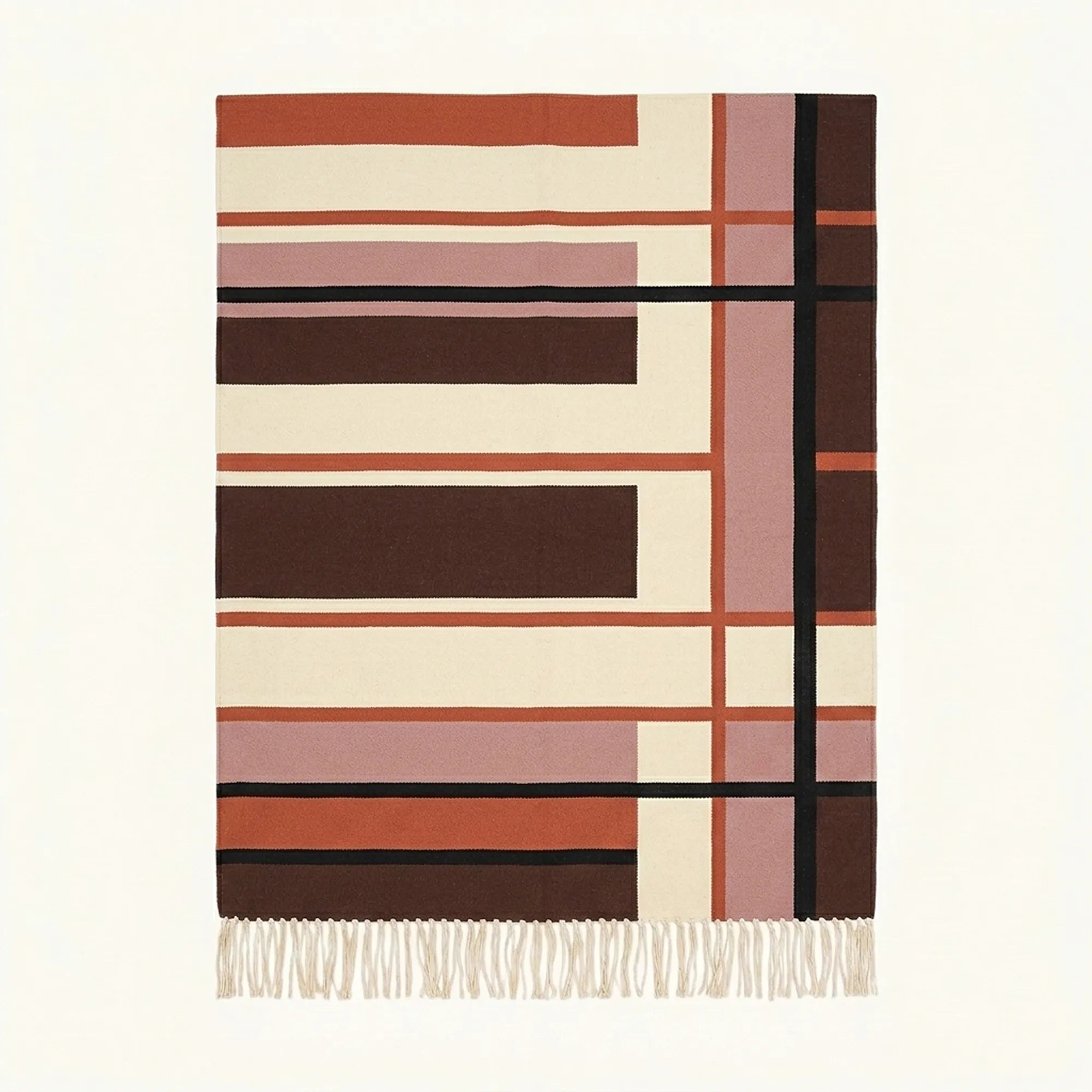 Terracotta Zanafi rug Tamnougalt with linear block pattern, full rug view