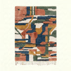 Coral & Navy Mrirt rug Ifranir with abstract patchwork, full rug view