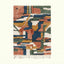 Coral & Navy Mrirt rug Ifranir with abstract patchwork, full rug view