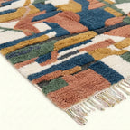 Coral & Navy Mrirt rug Ifranir, abstract patchwork raised pile detail