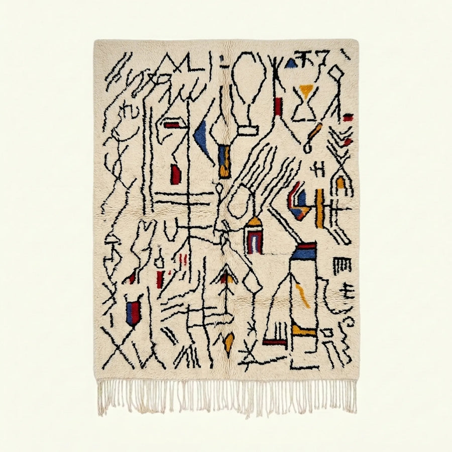 Ivory Azilal Rug – Abstract Line Pattern – Tafsut