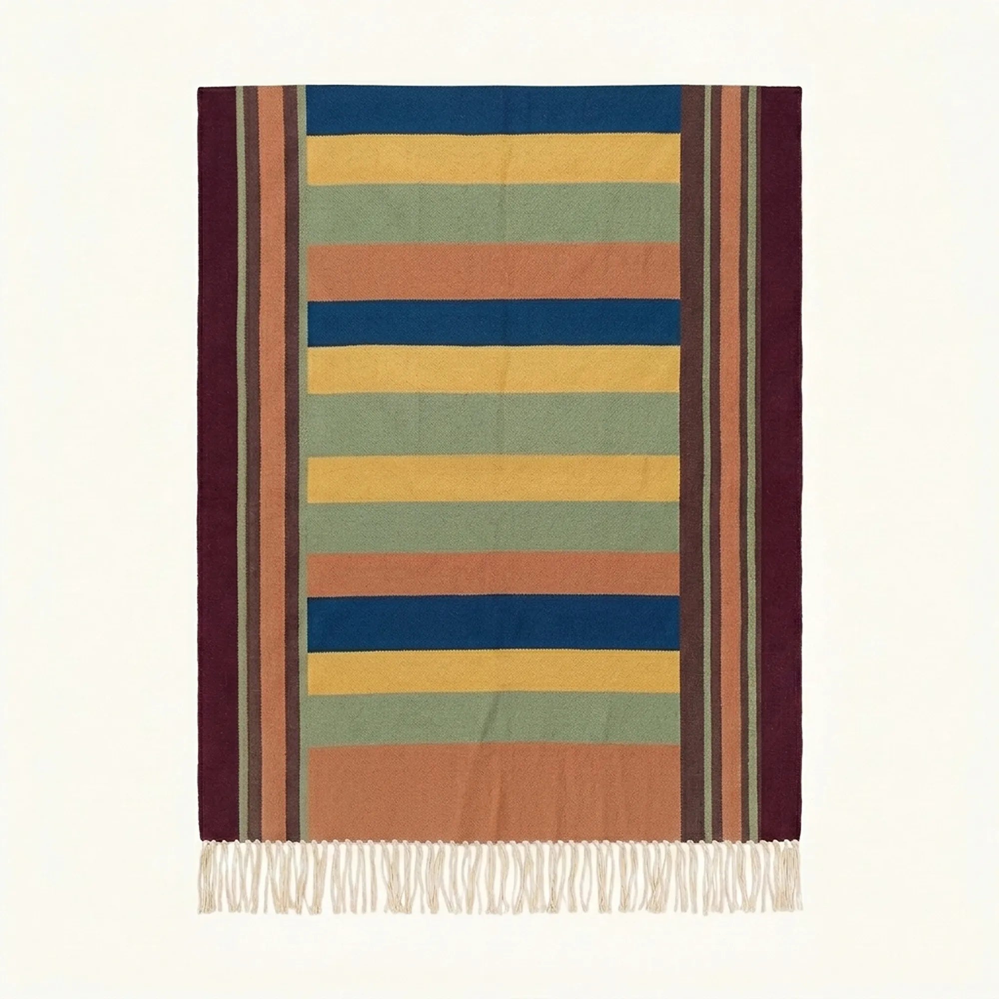 Terracotta Zanafi Kilim rug Taourirt with bordered color bands, full rug view
