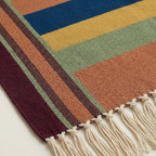 Terracotta Zanafi Kilim rug Taourirt, burgundy border and fringe detail