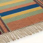 Terracotta Zanafi Kilim rug Taourirt, color band and fringe detail