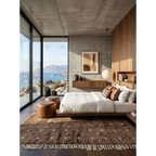 Targa taupe Beni Ourain rug styled in a refined contemporary bedroom.
