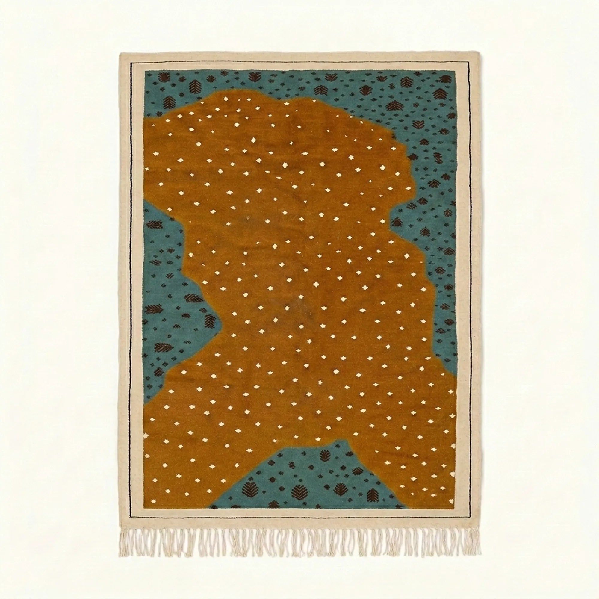 Ochre Zanafi rug Tassout with dotted organic field, full rug view