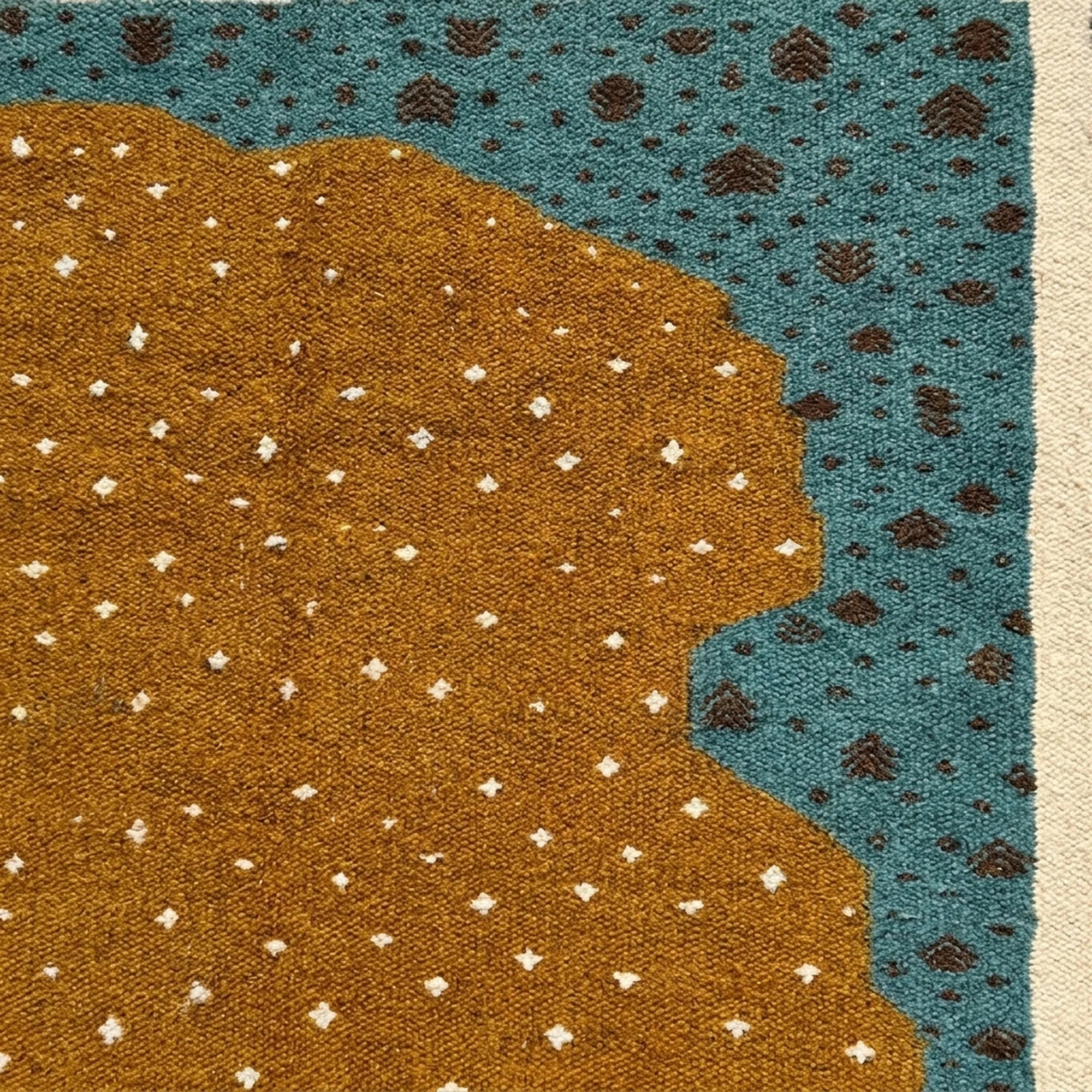 Ochre Zanafi rug Tassout dotted field and teal corner detail