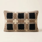 Taupe, Black & Rust Moroccan wool lumbar pillow, Ticked Grid design, 14 x 24 in