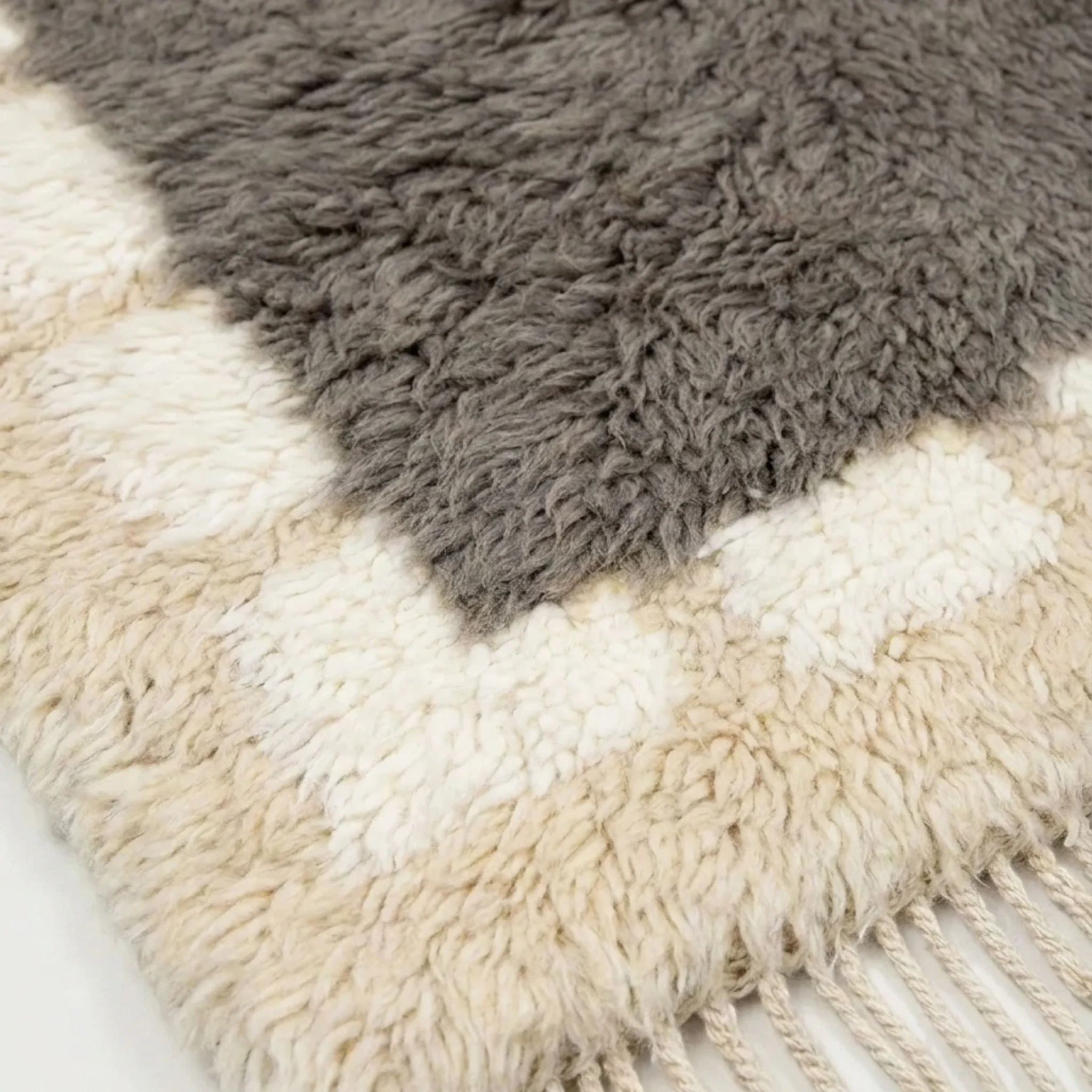 Taupe and ivory Beni Ourain rug detail